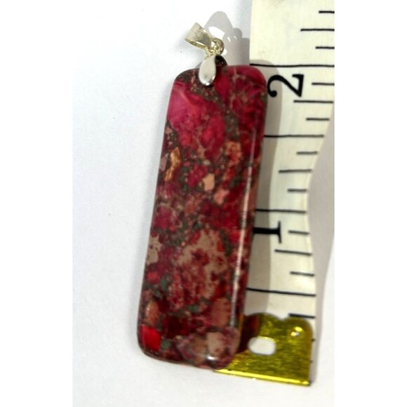 Fuchsia Pink Red Marbled Polished Smooth Stone Pendant Rounded Rectangle 2" - Picture 3 of 8